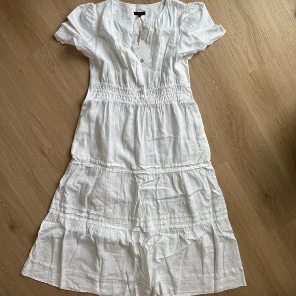 Quince 100% Organic Cotton Poplin Tiered Maxi Dress Ss S White new - Picture 3 of 4